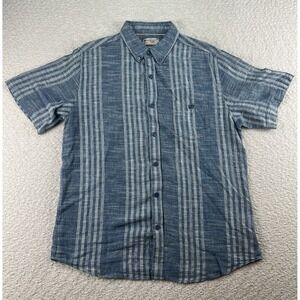 Weatherproof Vintage Washable Linen Blue Strip Button-Up‎ Shirt Men's Large